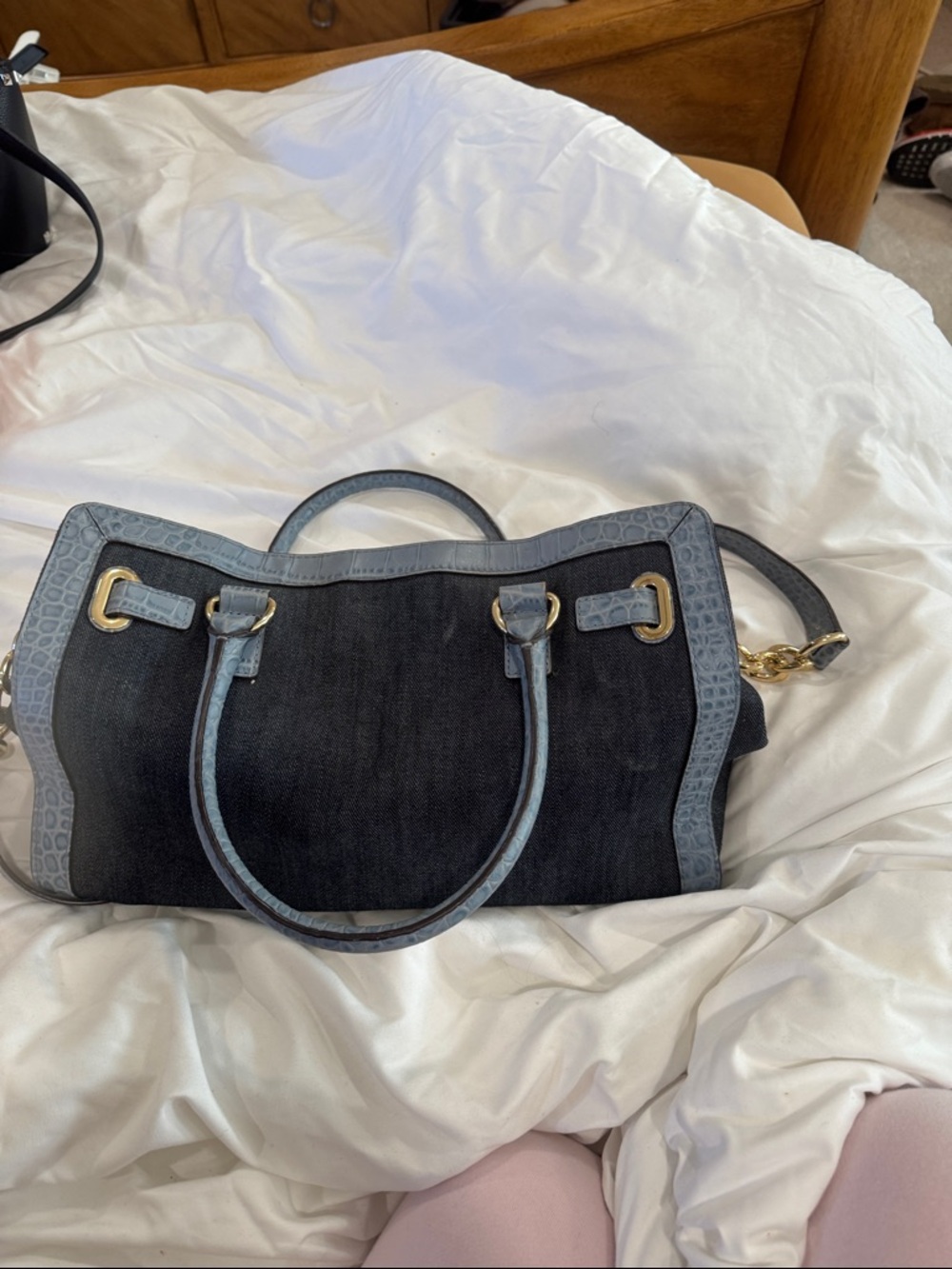Michael Kors Denim Tote with Blue Croc-Trim and Gold Hardware - Picture 2 of 2